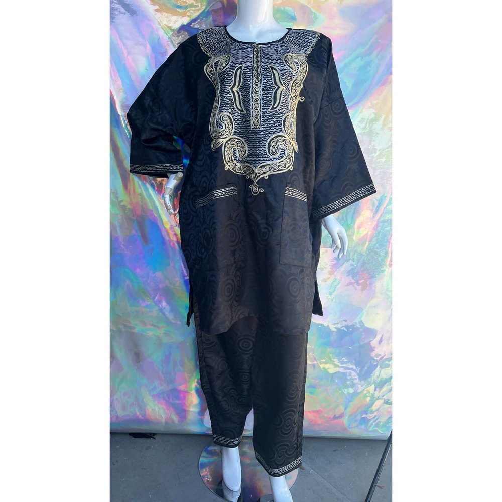 Black Three Piece Ring Design Dashiki Set by Rainbow